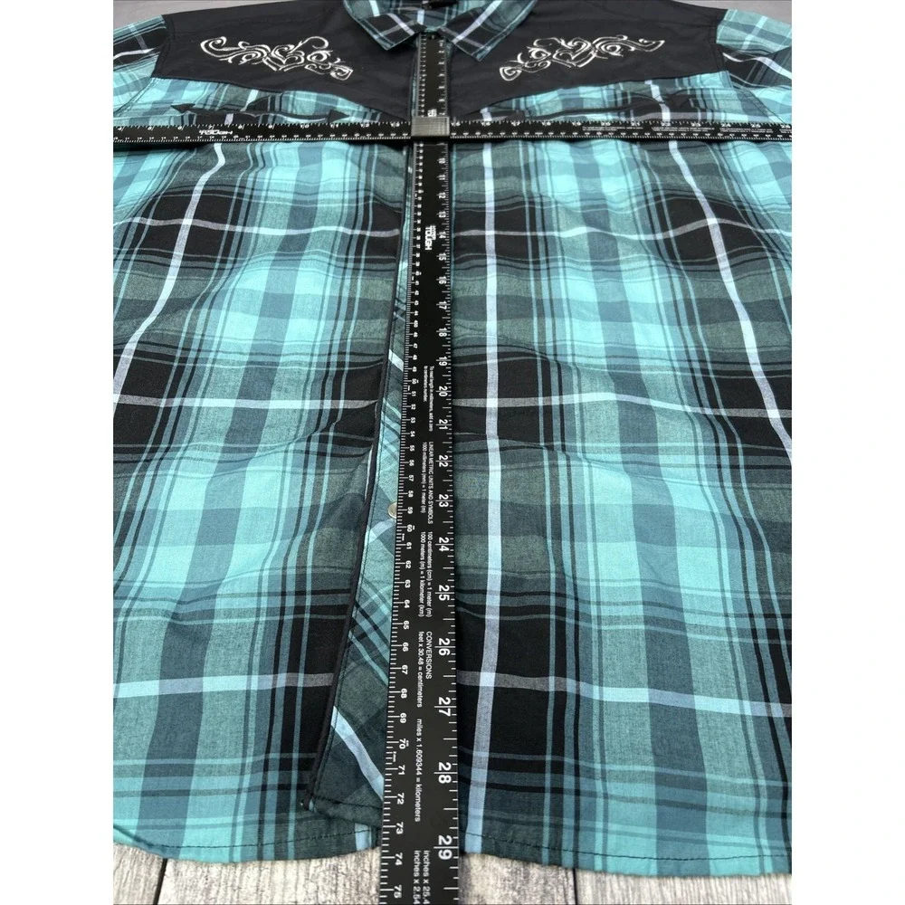 High Noon Western Shirt Pearl Snaps Button Up Black Blue Embroidered Size 3XL‎